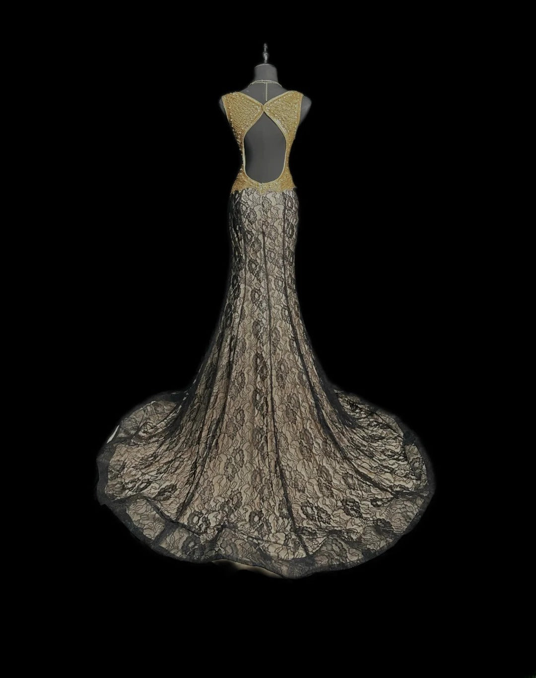 Modest Prom Dresses Mermaid Scoop Gold Black Lace Backless Long Party Dress Formal Outfits RB5942