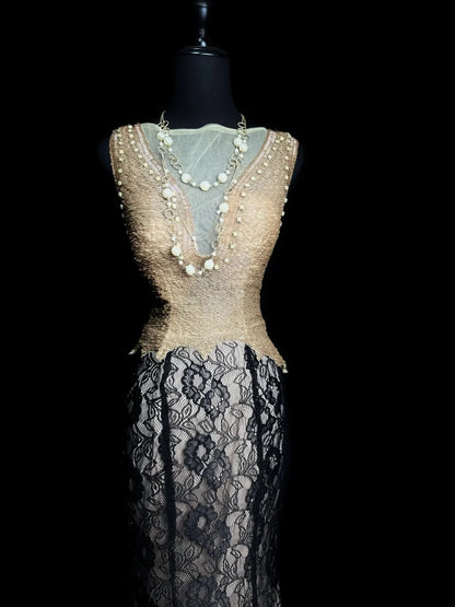 Modest Prom Dresses Mermaid Scoop Gold Black Lace Backless Long Party Dress Formal Outfits RB5942