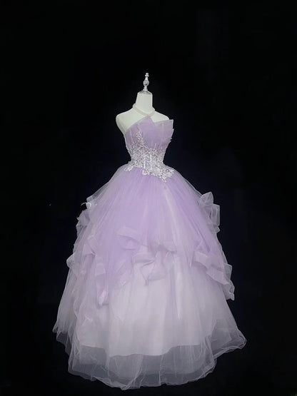 Princess Ball Gown Strapless Lilac With Tiered Layers Lace Quince Dress Voluminous Sweet 16 Sweet Sixteen Outfits Vestido de 15 RB7503