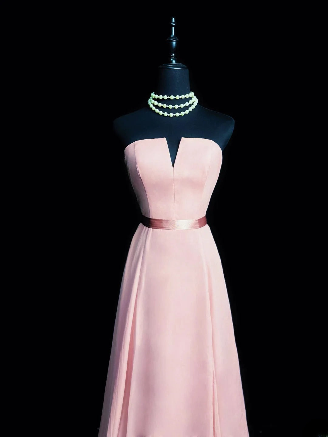 Artistic A line Strapless Pink Chiffon Long Date Night Outfits Semi Formal Prom Wedding Guest Dresses RB5943