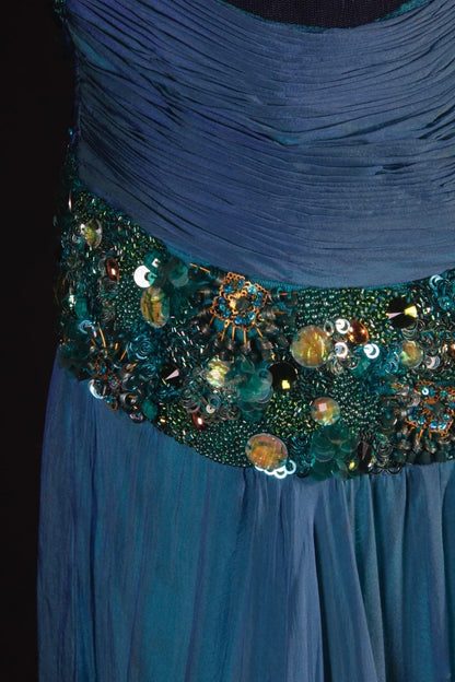Retro Vintage 1960s Formal A line Halter Blue Fashion With Beads Long Prom Dresses Party Formal Gowns AS133