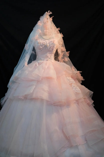 Cute Ball Gown Strapless Pink Tulle Long Sleeves Sweet 16 Dresses Seventeen Quince Dress RB3582
