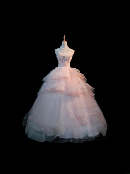 Cute Ball Gown Strapless Pink Tulle Long Sleeves Sweet 16 Dresses Seventeen Quince Dress RB3582