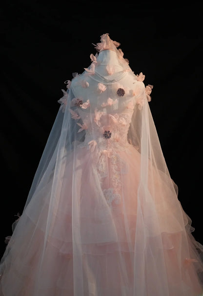 Cute Ball Gown Strapless Pink Tulle Long Sleeves Sweet 16 Dresses Seventeen Quince Dress RB3582