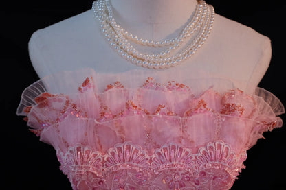 Cute Ball Gown Strapless Pink Sequin Tulle Long Sleeveless Sweet 16 Dresses Seventeen Quince Dress RB3583