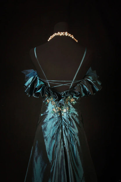 Retro Vintage 1960s Formal A line Spaghetti Strap Dark Green Fashion With Beads Long Prom Dresses Party Formal Gowns AS136