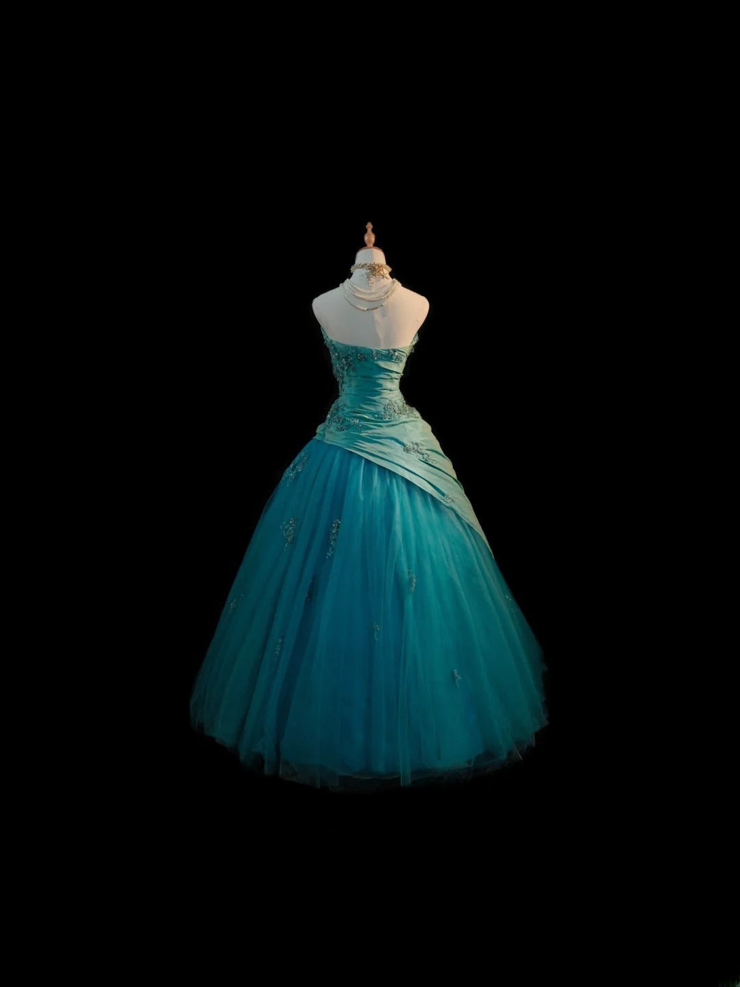 Cute Ball Gown Strapless Blue Taffeta With Appliqued Long Sleeveless Sweet 16 Dresses Seventeen Quince Dress RB3584