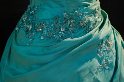 Cute Ball Gown Strapless Blue Taffeta With Appliqued Long Sleeveless Sweet 16 Dresses Seventeen Quince Dress RB3584