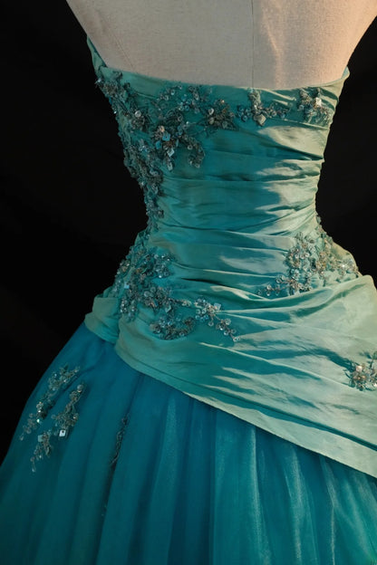 Cute Ball Gown Strapless Blue Taffeta With Appliqued Long Sleeveless Sweet 16 Dresses Seventeen Quince Dress RB3584