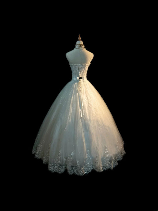 Cute Ball Gown Sweetheart White Tulle With Beading Long Sleeveless Sweet 16 Dresses Seventeen Quince Dress RB3585