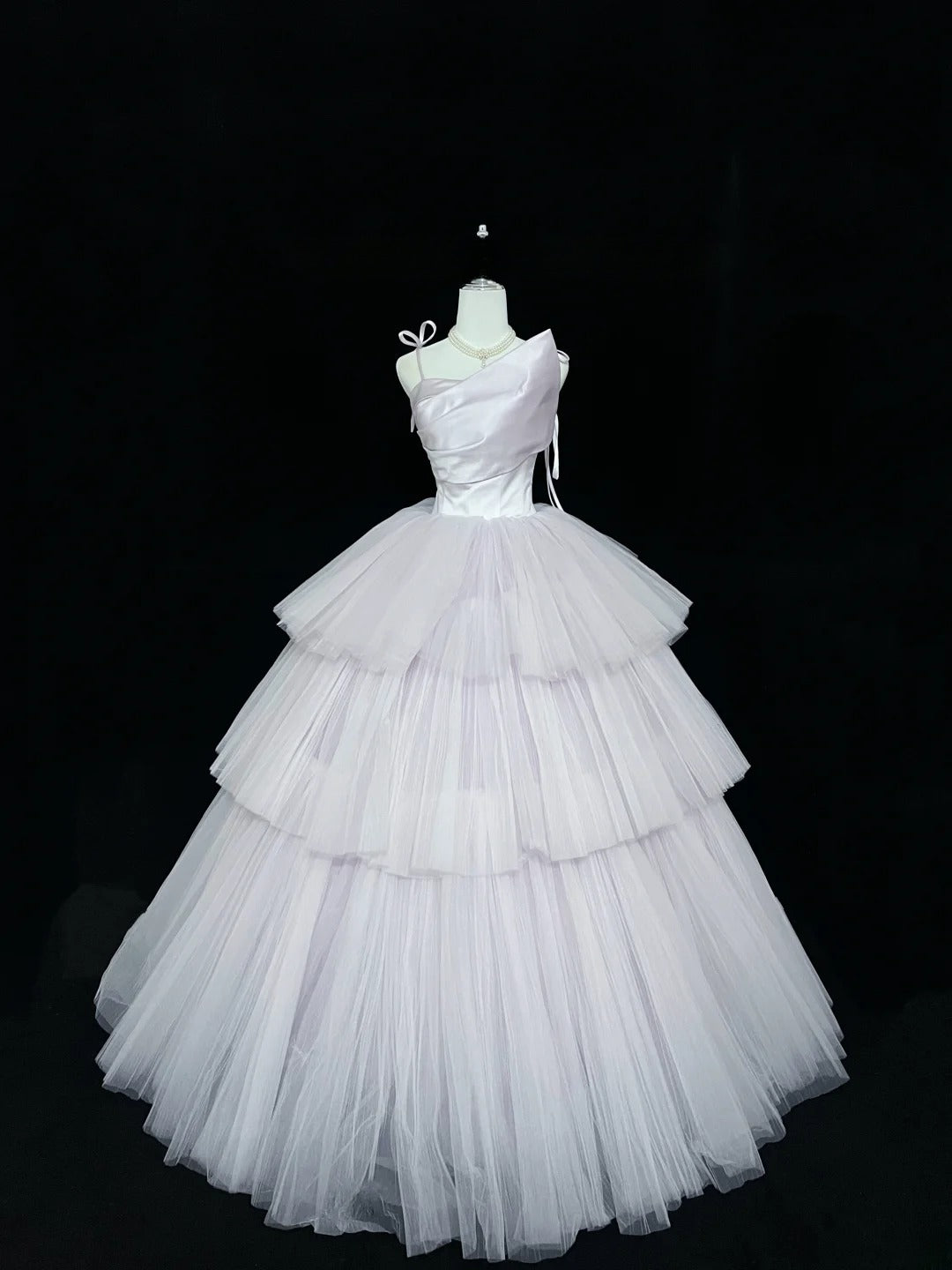 Modest Ball Gown Spaghetti Strap Lilac With Tiered Layers Tulle Long Quince Dress Voluminous Sweet 16 Sweet Sixteen Outfits Vestido de 15 RB7509