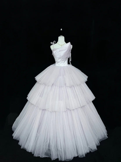 Modest Ball Gown Spaghetti Strap Lilac With Tiered Layers Tulle Long Quince Dress Voluminous Sweet 16 Sweet Sixteen Outfits Vestido de 15 RB7509