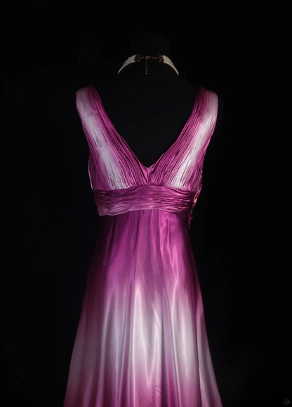 Retro Vintage 1960s Formal A line V Neck Pink Ombre White Fashion With Beads Long Prom Dresses Party Formal Gowns AS140
