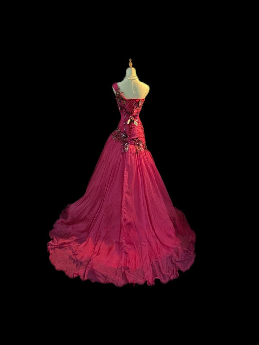 Vintage 70s Prom Dresses Mermaid One Shoulder Hot Pink Sleeveless For Women Long Evening Formal Outfits RB3586