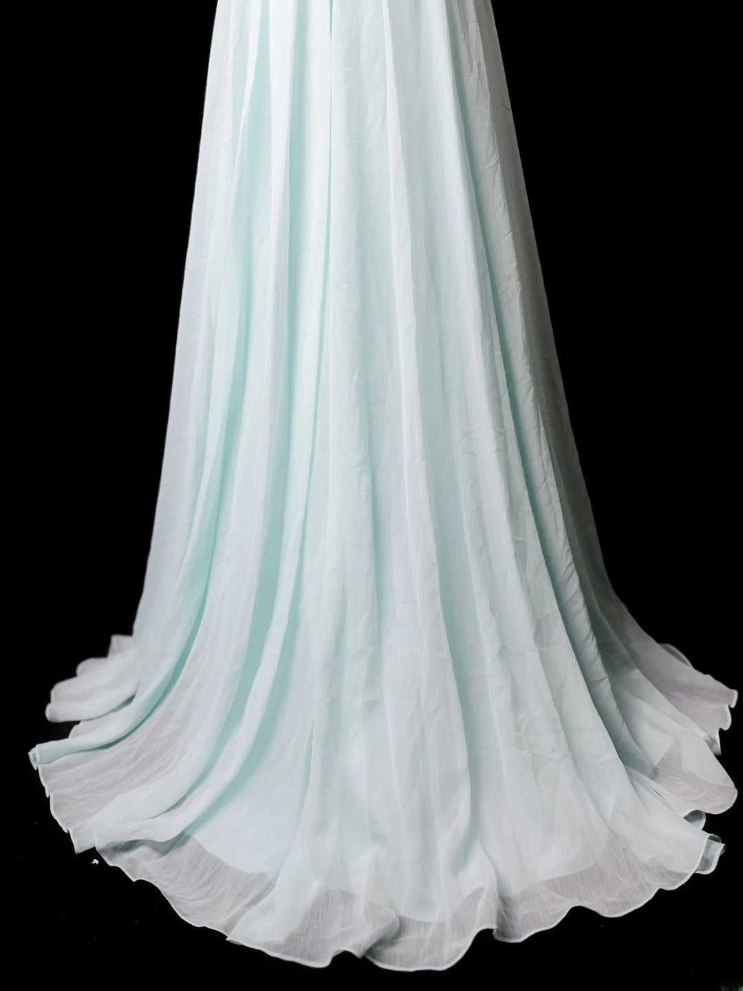 Retro A line V Neckline Light Sky Blue Chiffon Long Date Night Outfits Semi Formal Prom Wedding Guest Dresses RB5950