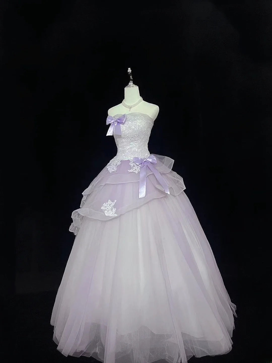 Modest Ball Gown Strapless Lilac With Tiered Layers Tulle Long Quince Dress Voluminous Sweet 16 Sweet Sixteen Outfits Vestido de 15 RB7511