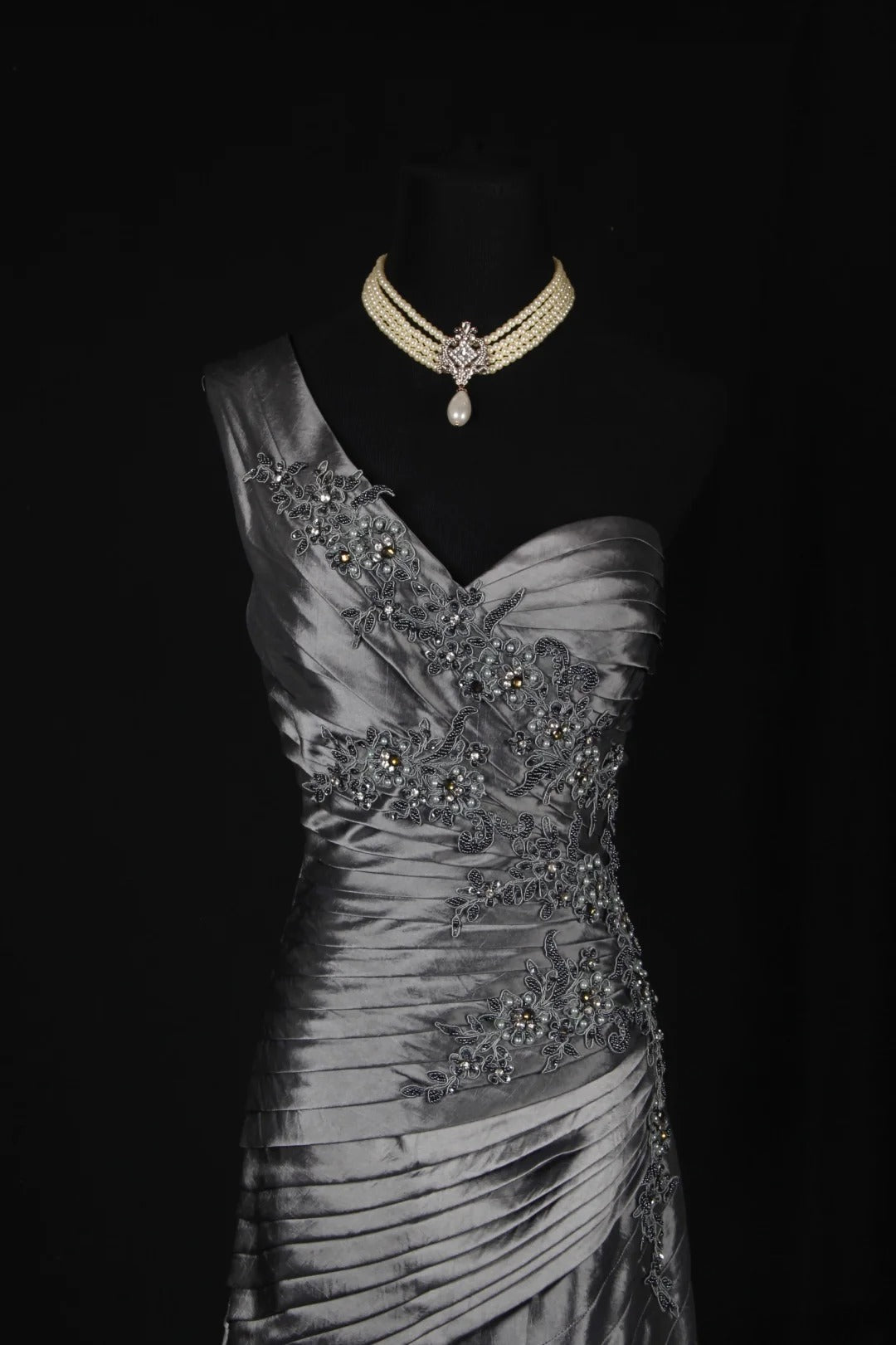 Vintage 50s 1950s Formal Mermaid One Shoulder Grey Tiered Pleated With Beads Style Impress Long Prom Dresses Party Formal Gowns AS141