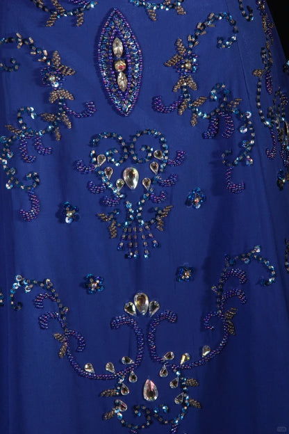 Retro 70s 1960s Formal A Line Strapless Royal Blue With Gem Beads Chiffon Sleeveless Long Prom Dresses Party Formal Gowns AS142