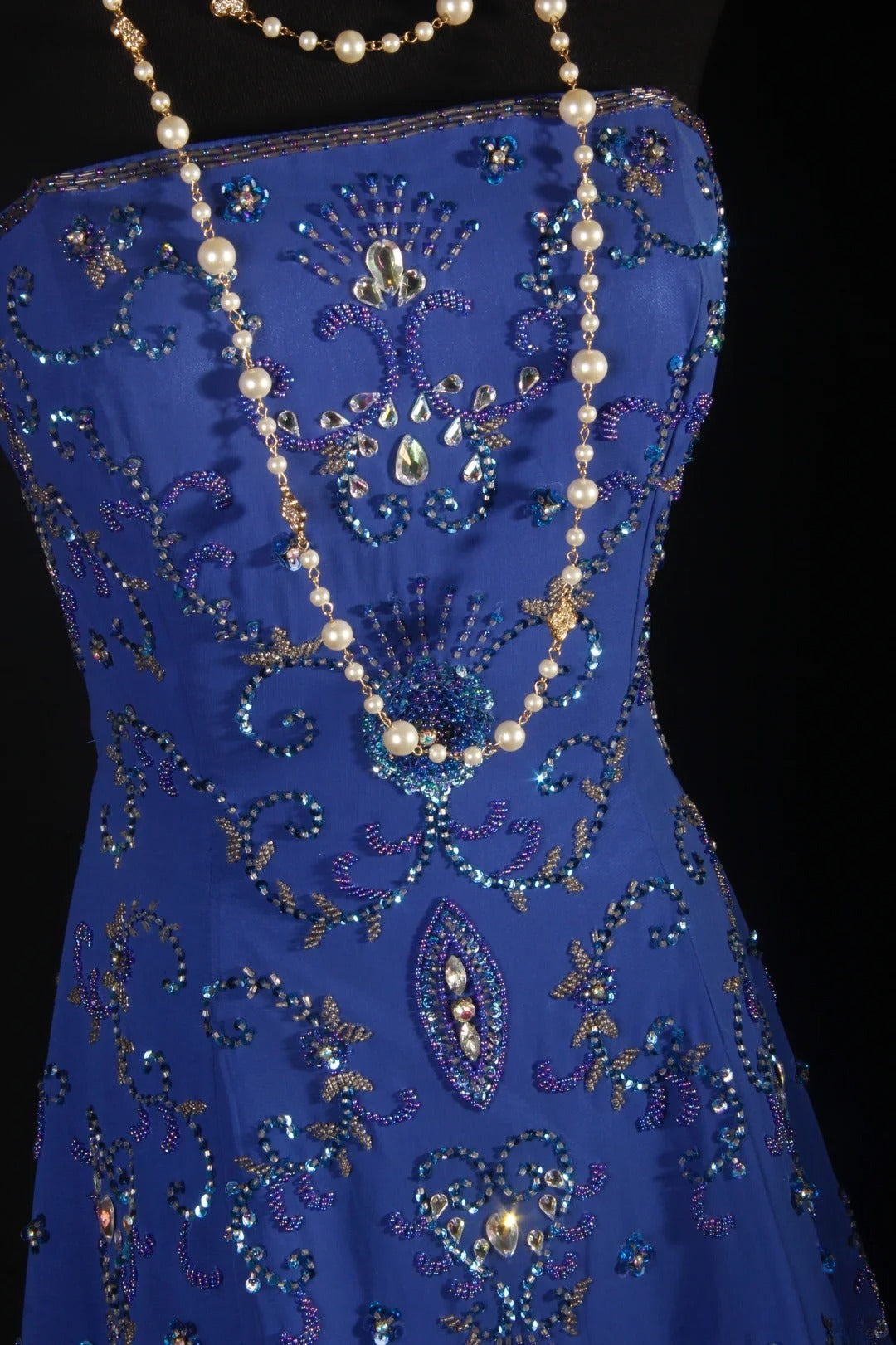 Retro 70s 1960s Formal A Line Strapless Royal Blue With Gem Beads Chiffon Sleeveless Long Prom Dresses Party Formal Gowns AS142