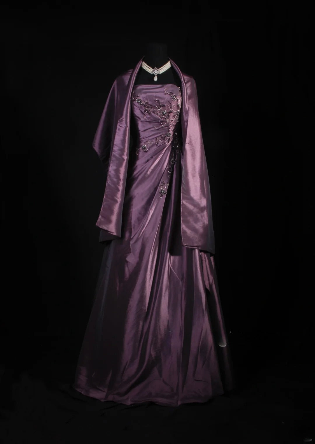 Retro-Ballkleider für Damen, trägerloses Cocktailkleid mit Perlen und Cape im 90er-Jahre-Stil, lila, langes Abendkleid, Abschlussballkleid AS143