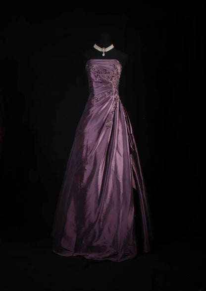 Retro-Ballkleider für Damen, trägerloses Cocktailkleid mit Perlen und Cape im 90er-Jahre-Stil, lila, langes Abendkleid, Abschlussballkleid AS143