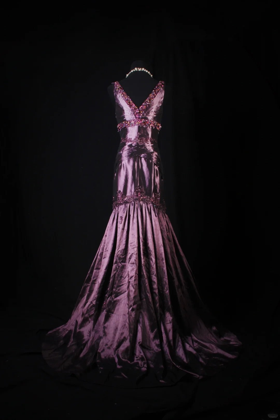 Retro Vintage 1960s Formal Mermaid V Neck Purple With Beads Long Prom Dresses Party Formal Gowns AS144
