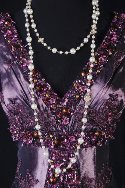 Retro Vintage 1960s Formal Mermaid V Neck Purple With Beads Long Prom Dresses Party Formal Gowns AS144