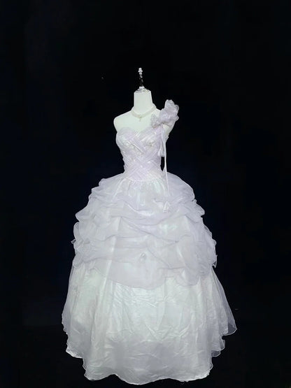 Modest Ball Gown One Shoulder Lilac With Tiered Layers Long Quince Dress Voluminous Sweet 16 Sweet Sixteen Outfits Vestido de 15 RB7514