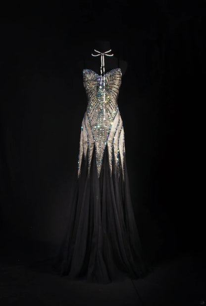 Retro Vintage 1960s Style Formal Mermaid Sweetheart Black Tulle With Beads Long Prom Dresses Party Formal Gowns AS145
