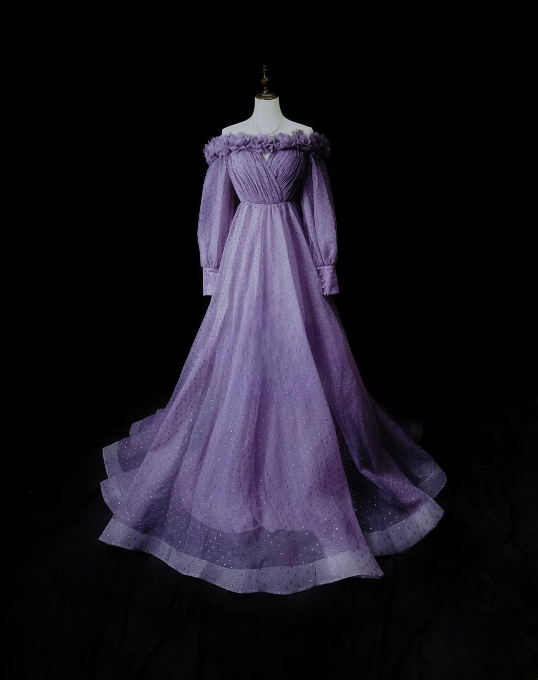 Classy Prom Dresses Ball Gown Off The Shoulder Purple With Long Sleeves Tulle Party Dress Formal Outfits RB5956