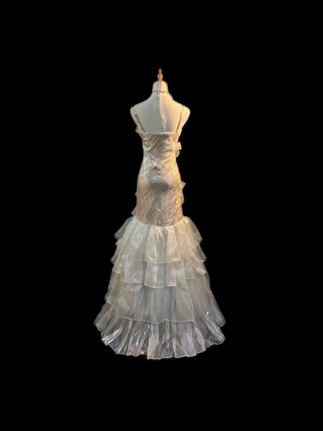 Vintage 70s Prom Dresses Mermaid Spaghetti Strap White Layered For Women Long Evening Formal Outfits RB3590