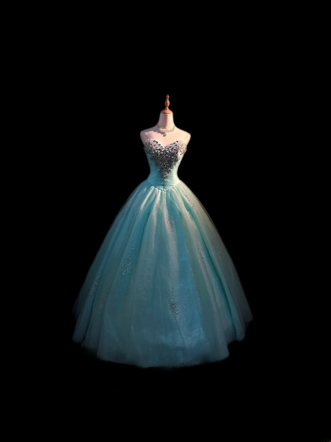 Princess Ball Gown Sweetheart Blue Tulle Long With Beading Sweet 16 Dresses Seventeen Quince Dress RB3592