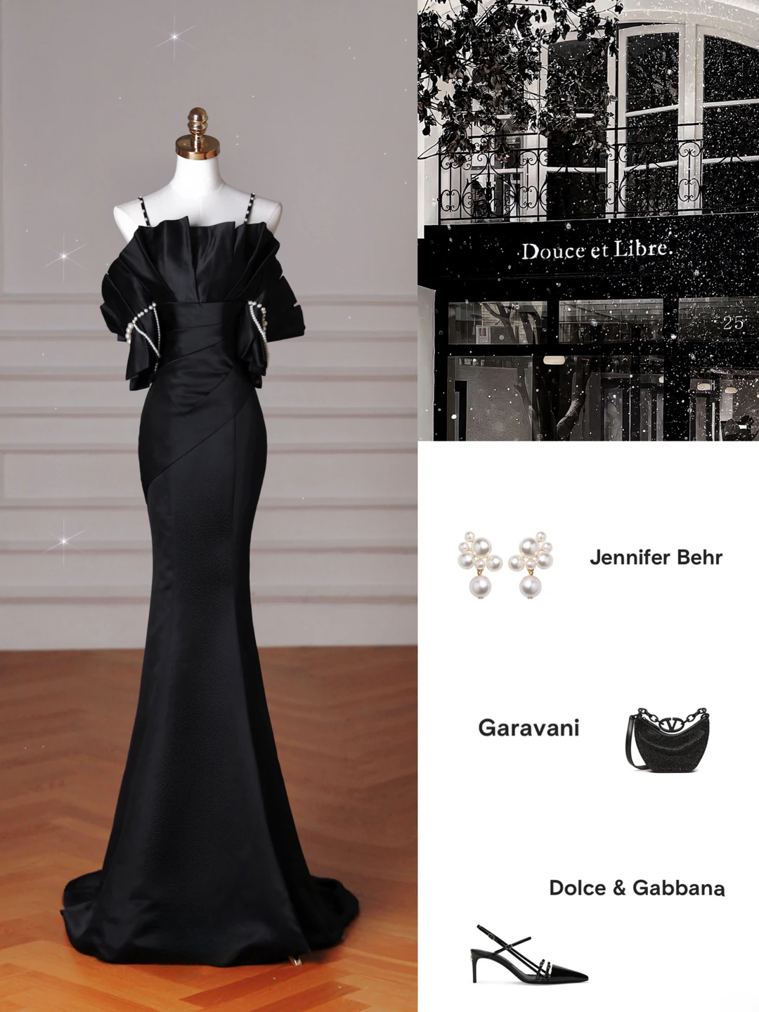 Robe de bal sirène à fines bretelles noires, inspiration robe de bal en satin, robe de fin d'études AS152