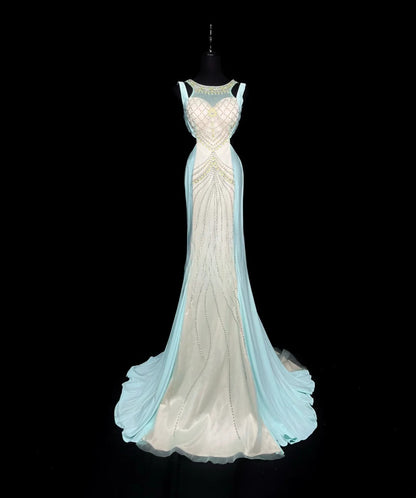 Classy Prom Dresses Mermaid Jewel Neck White Tulle With Crystals Long Party Gown Formal Outfits RB5964