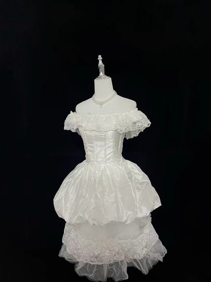 Vintage Ball Gown Off The Shoulder Short Ivory With Tiered Layers Brides Gown Bridal Dress Wedding Dresses Style RB7533