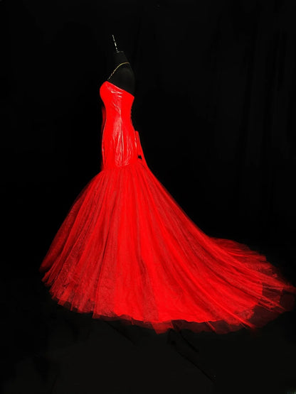 Classy Prom Dresses Mermaid Sweetheart Red Long Party Gown Tulle Formal Outfits RB5962