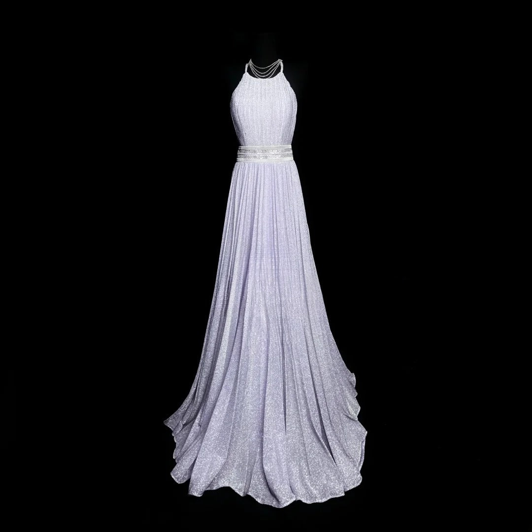 Sparkly Prom Dresses A line Scoop Sleeveless With Ruffled Long Formal Outfits RB5966