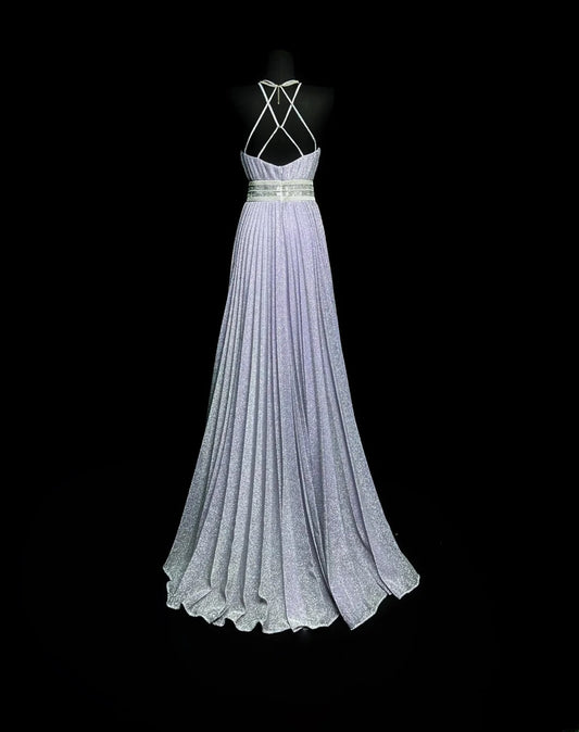 Sparkly Prom Dresses A line Scoop Sleeveless With Ruffled Long Formal Outfits RB5966