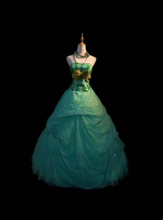 Princess Ball Gown Strapless Green Tulle Long With Beading Sweet 16 Dresses Seventeen Quince Dress RB3596