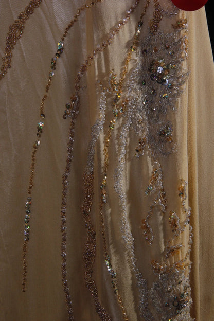Funkelnde Ballkleider im ästhetischen Meerjungfrauen-Stil mit Neckholder in Champagner mit Perlen – Inspiration für ein beeindruckendes langes, formelles Partykleid für Teenager und Gymnasiasten AS159