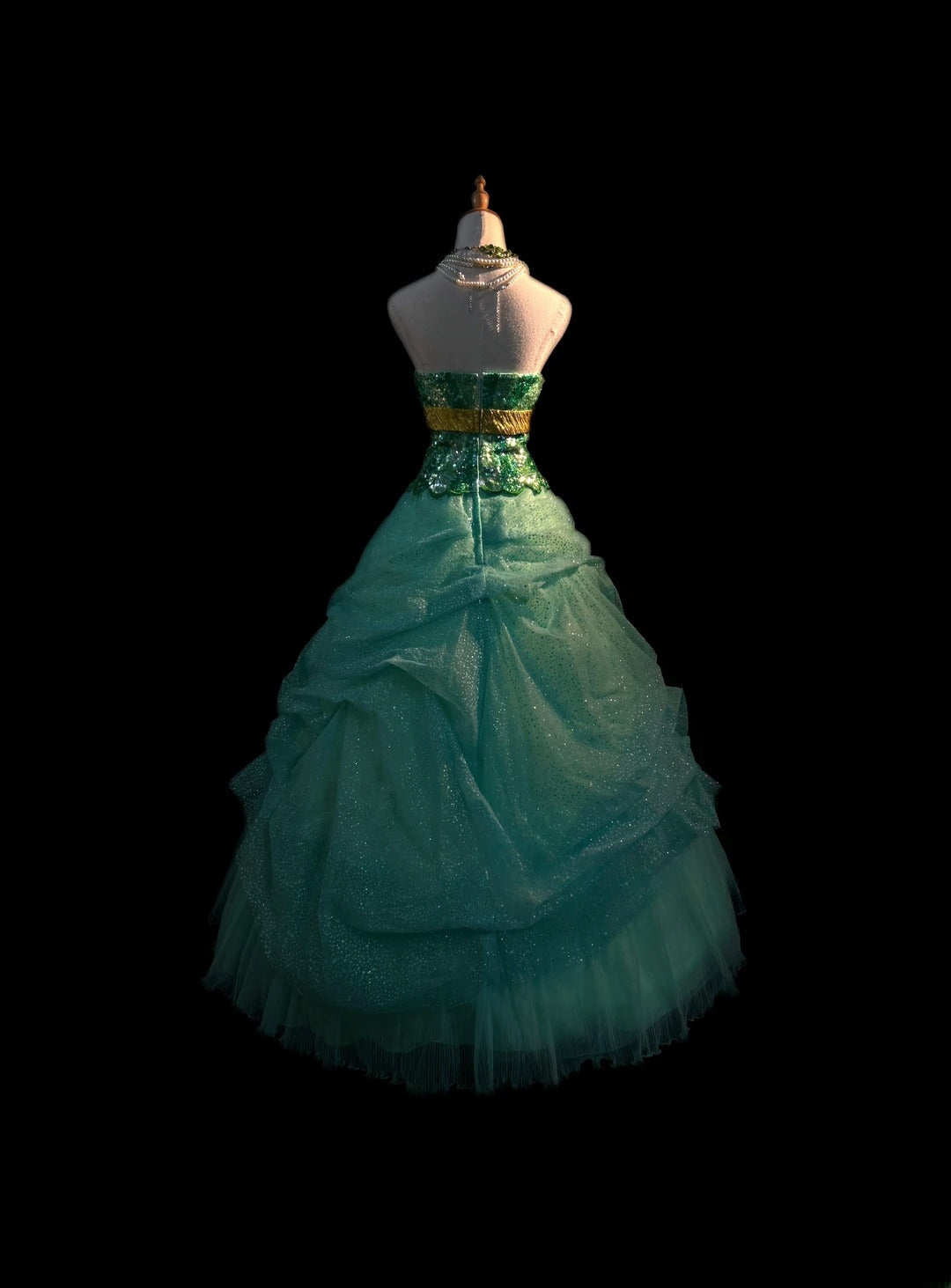 Princess Ball Gown Strapless Green Tulle Long With Beading Sweet 16 Dresses Seventeen Quince Dress RB3596
