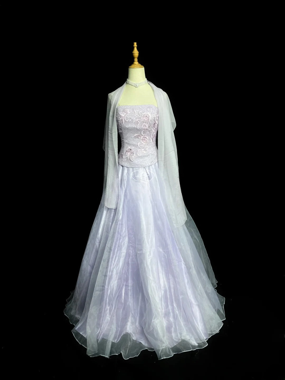 Classy Prom Dresses Ball Gown Strapless Lilac Tulle With Embroidery Scarf Long Party Gown Formal Outfits RB5968