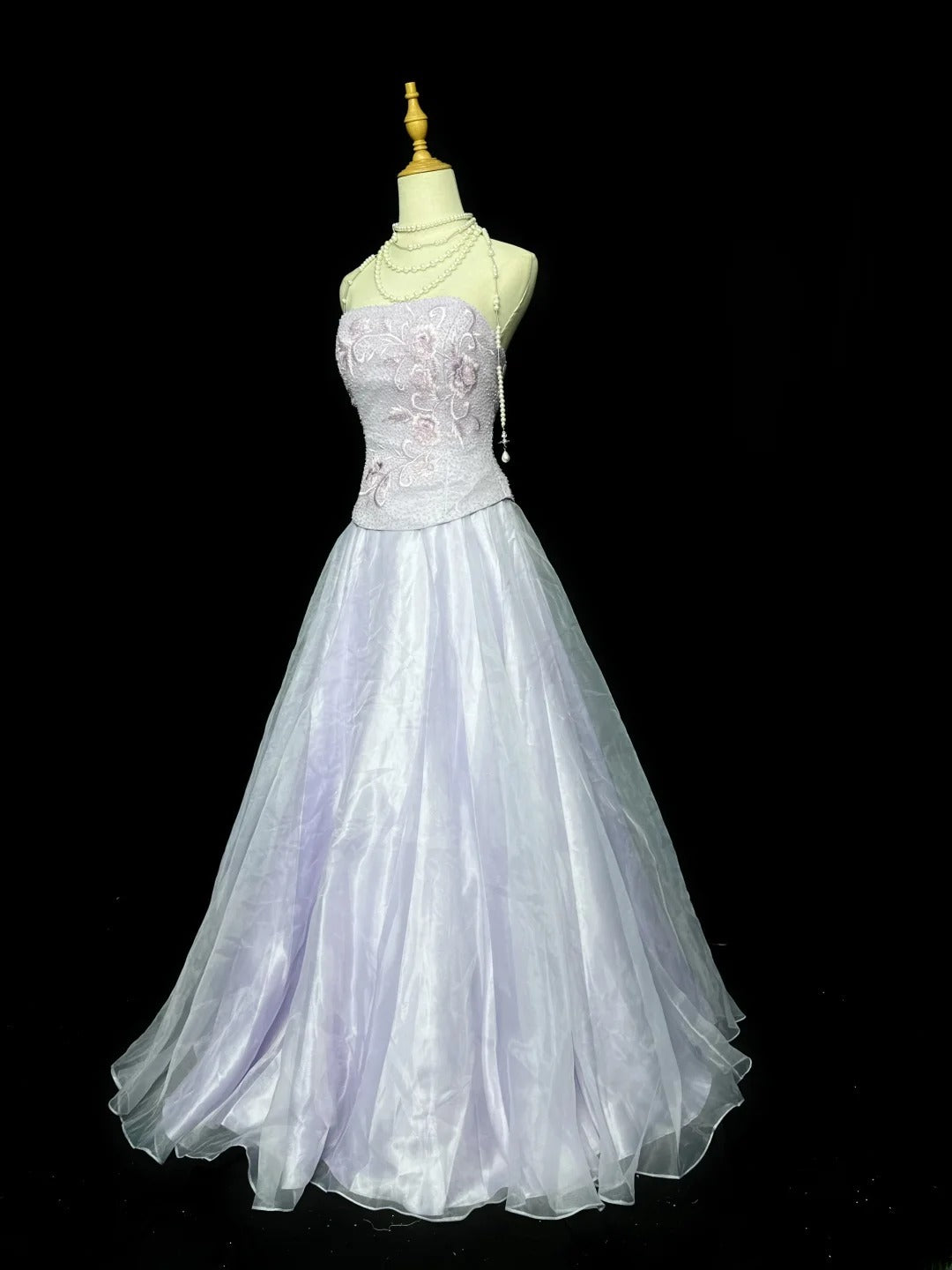 Classy Prom Dresses Ball Gown Strapless Lilac Tulle With Embroidery Scarf Long Party Gown Formal Outfits RB5968