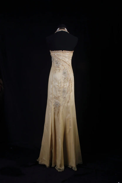 Funkelnde Ballkleider im ästhetischen Meerjungfrauen-Stil mit Neckholder in Champagner mit Perlen – Inspiration für ein beeindruckendes langes, formelles Partykleid für Teenager und Gymnasiasten AS159