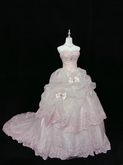 Cute Ball Gown Sweetheart Pink With Appliqued Long Quince Dress Voluminous Sweet 16 Sweet Sixteen Outfits Vestido de 15 RB7541