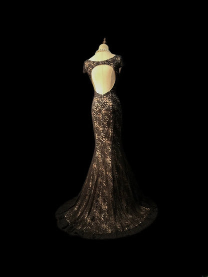 Chic Prom Dresses Mermaid Sweetheart Black Lace Backless Sleeveless Long Formal Outfits RB5970