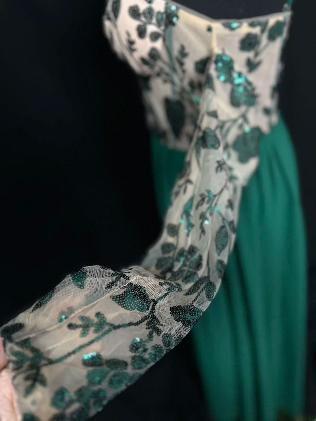 Vintage Prom Dresses A line Spaghetti Strap Green Chiffon With Sleeves Long Party Gown Formal Outfits RB5971
