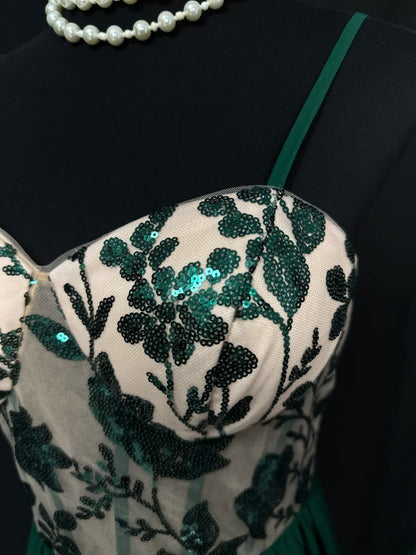 Vintage Prom Dresses A line Spaghetti Strap Green Chiffon With Sleeves Long Party Gown Formal Outfits RB5971