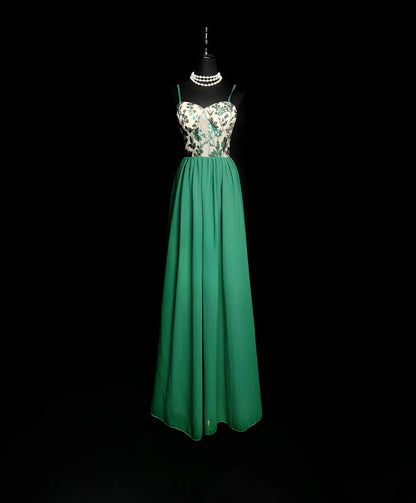 Vintage Prom Dresses A line Spaghetti Strap Green Chiffon With Sleeves Long Party Gown Formal Outfits RB5971