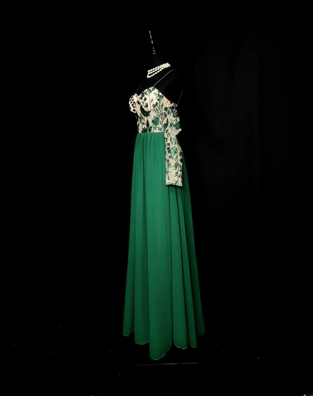 Vintage Prom Dresses A line Spaghetti Strap Green Chiffon With Sleeves Long Party Gown Formal Outfits RB5971